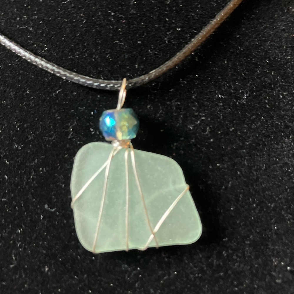 #72 handmade seaglass aqua pendant